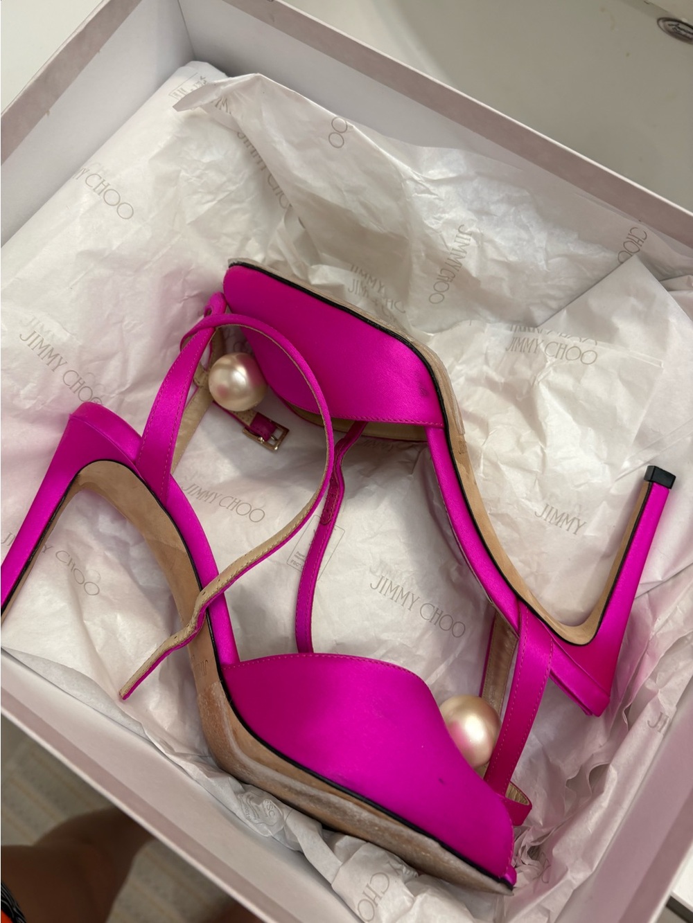 Jimmy Choo Hot Pink Satin Sacora 85 - Picture 5 of 10